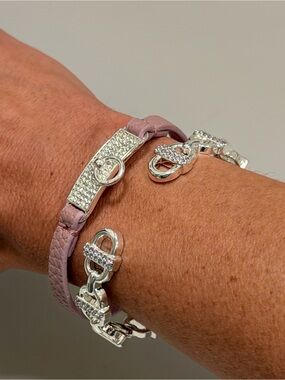 Bomb Party NWOT! Pink Leather and Silver Crystal Accent Bracelet Set